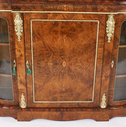 ANTIQUE VICTORIAN BURR WALNUT INLAID ORMOLU MOUNTED CREDENZA 19TH C - ADDITIONAL PHOTO 4