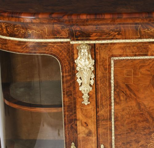 ANTIQUE VICTORIAN BURR WALNUT INLAID ORMOLU MOUNTED CREDENZA 19TH C - ADDITIONAL PHOTO 5