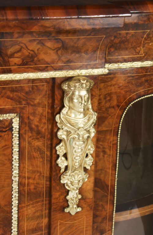 ANTIQUE VICTORIAN BURR WALNUT INLAID ORMOLU MOUNTED CREDENZA 19TH C - ADDITIONAL PHOTO 6