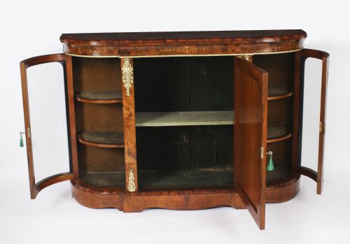 ANTIQUE VICTORIAN BURR WALNUT INLAID ORMOLU MOUNTED CREDENZA 19TH C - ADDITIONAL PHOTO 12