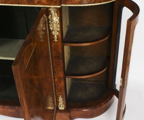 ANTIQUE VICTORIAN BURR WALNUT INLAID ORMOLU MOUNTED CREDENZA 19TH C - ADDITIONAL PHOTO 15