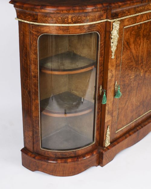 ANTIQUE VICTORIAN BURR WALNUT INLAID ORMOLU MOUNTED CREDENZA 19TH C - ADDITIONAL PHOTO 16