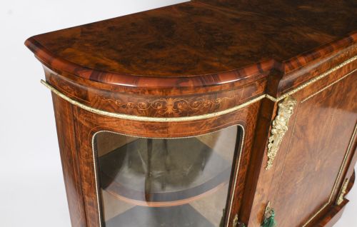 ANTIQUE VICTORIAN BURR WALNUT INLAID ORMOLU MOUNTED CREDENZA 19TH C - ADDITIONAL PHOTO 18