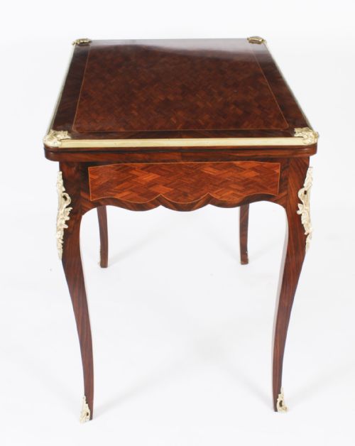 ANTIQUE FRENCH BURR WALNUT PARQUETRY CARD BACKGAMMON TABLE 19TH CENTURY - ADDITIONAL PHOTO 9