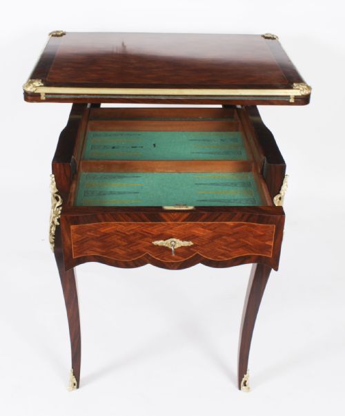 ANTIQUE FRENCH BURR WALNUT PARQUETRY CARD BACKGAMMON TABLE 19TH CENTURY - ADDITIONAL PHOTO 13