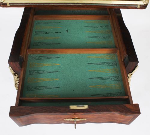 ANTIQUE FRENCH BURR WALNUT PARQUETRY CARD BACKGAMMON TABLE 19TH CENTURY - ADDITIONAL PHOTO 14