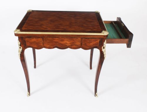 ANTIQUE FRENCH BURR WALNUT PARQUETRY CARD BACKGAMMON TABLE 19TH CENTURY - ADDITIONAL PHOTO 16