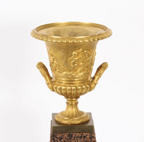 fig 2. Antique Pair Large 16inch Grand Tour Gilt Bronze Campana Urns Circa 1920