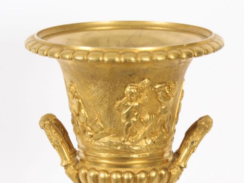 fig 4. Antique Pair Large 16inch Grand Tour Gilt Bronze Campana Urns Circa 1920