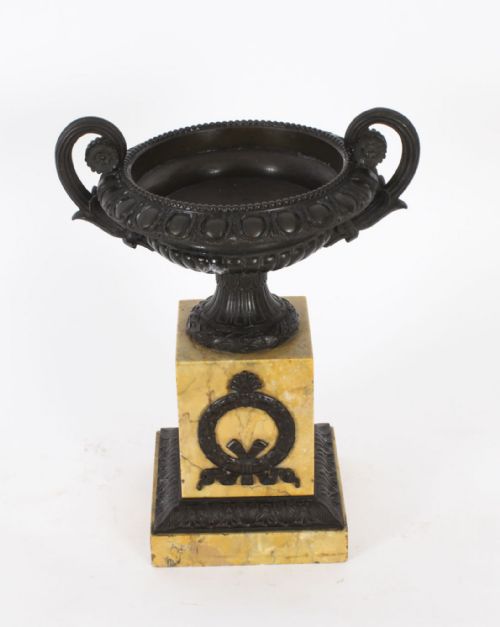 fig 1. Antique Pair French Grand Tour Bronze & Siena Marble Tazze 19th C