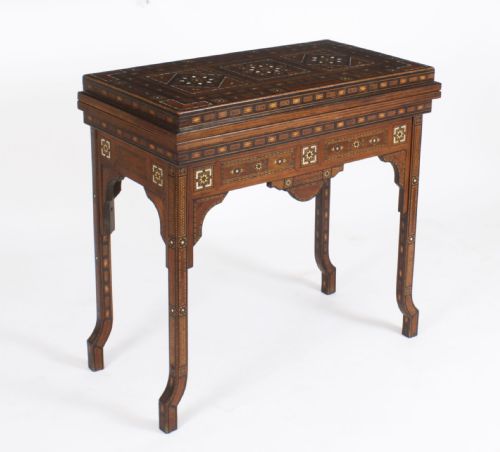 fig 1. Antique Damascus Syrian Inlaid Card, Chess, Backgammon, Games table C1900
