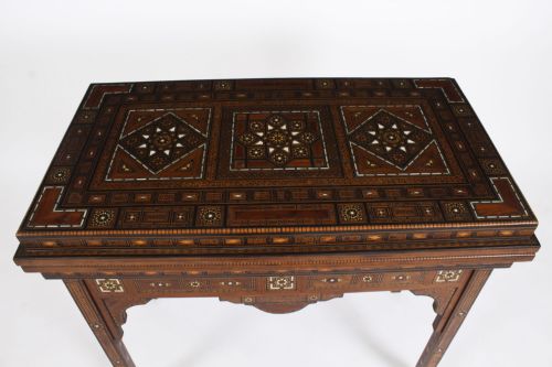 fig 2. Antique Damascus Syrian Inlaid Card, Chess, Backgammon, Games table C1900