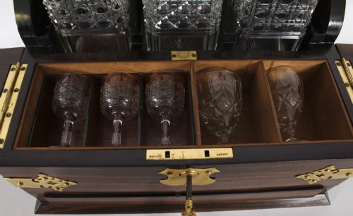 fig 5. Antique Coromandel Three Crystal Decanter Tantalus & Games Drawer 19th C