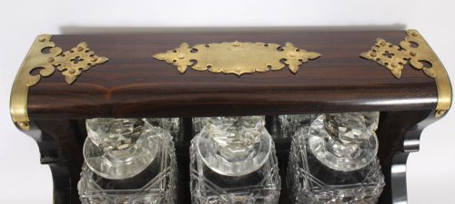fig 7. Antique Coromandel Three Crystal Decanter Tantalus & Games Drawer 19th C