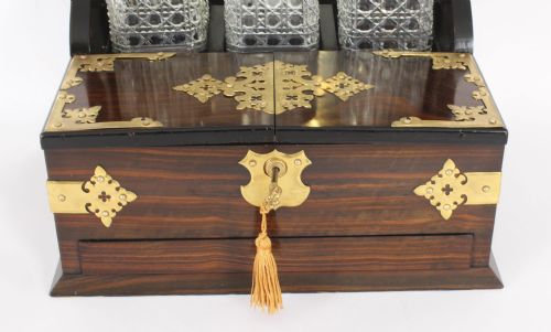 fig 8. Antique Coromandel Three Crystal Decanter Tantalus & Games Drawer 19th C
