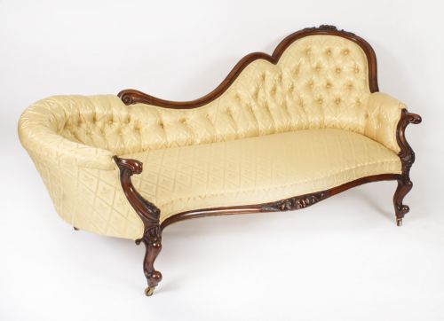 fig 1. Antique Victorian Walnut Sofa Chaise Longue Settee 19th Century