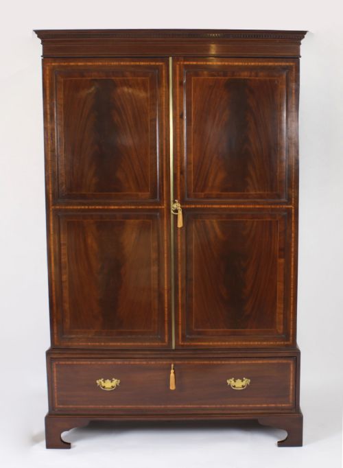 Antique English Victorian Flame Mahogany Wardrobe 19th C
