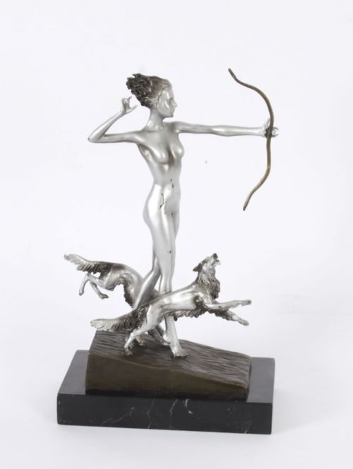 fig 3. Antique Art Deco Revival Bronze Diana the Huntress Josef Lorenzl 20th C