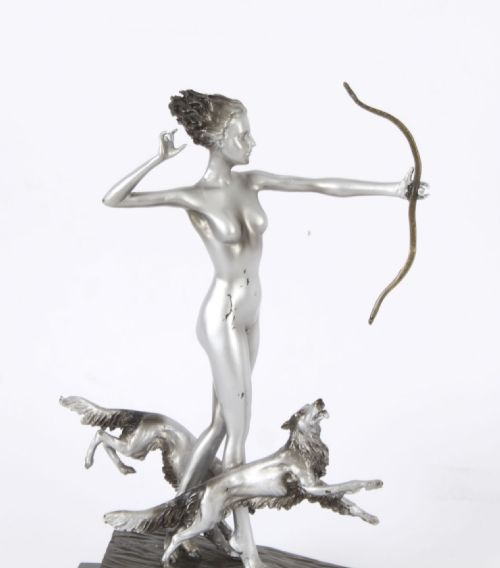 fig 5. Antique Art Deco Revival Bronze Diana the Huntress Josef Lorenzl 20th C