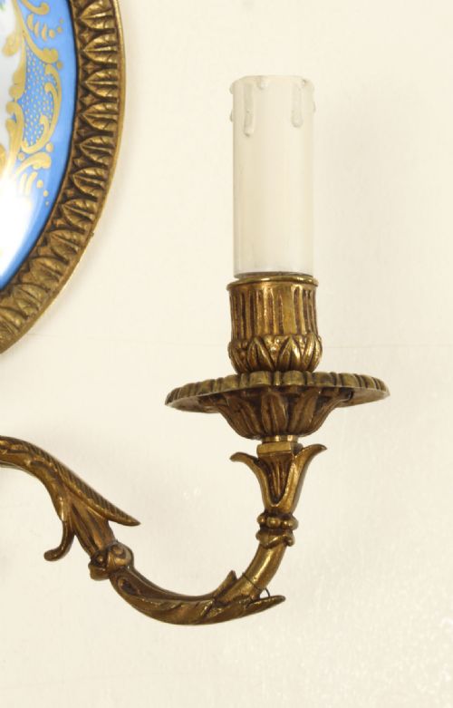 fig 7. Antique Pair Ormolu & Sevres Porcelain Two Branch Wall Lights Sconces 19th C