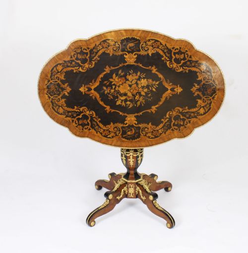 Antique French Floral Marquetry King Wood Occasional Table C.1860
