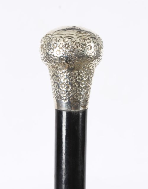 Antique English Silver Ebonized Walking Stick Cane Dated 1883