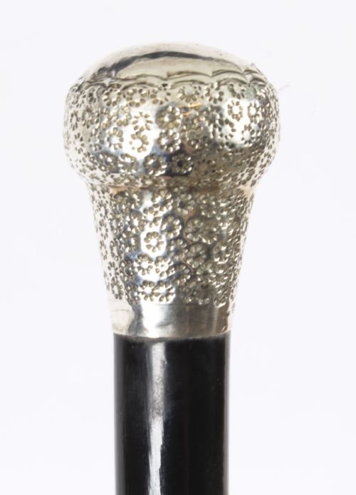 fig 1. Antique English Silver Ebonized Walking Stick Cane dated 1883