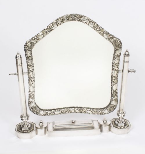 fig 1. Antique Large Victorian Silver Plated Dressing Table Mirror 19th Century