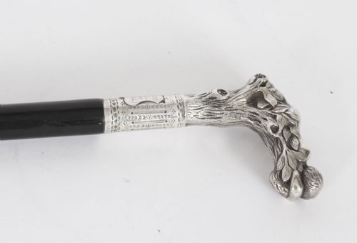 fig 1. Antique Victorian Silver & Ebonized Walking Stick Dated 1890