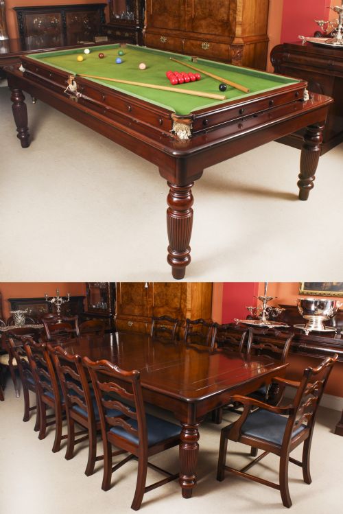 Antique 7ft Victorian Rollover Snooker / Dining Table and Chairs 19th C
