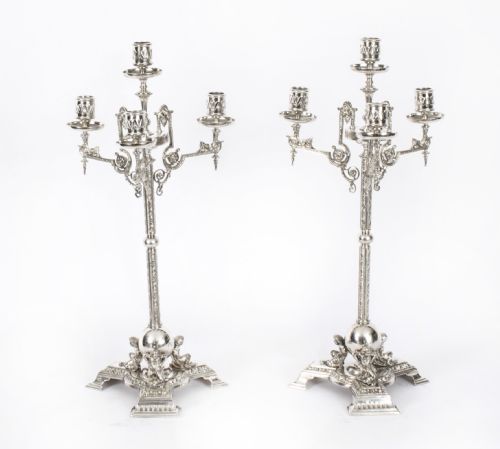 Antique Pair Victorian 5 Light Candelabra James Dixon 19th C