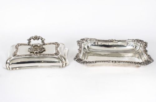 ANTIQUE PAIR SILVER PLATED ENTREE DISHES WALKER AND HALL CIRCA 1860 - ADDITIONAL PHOTO 9
