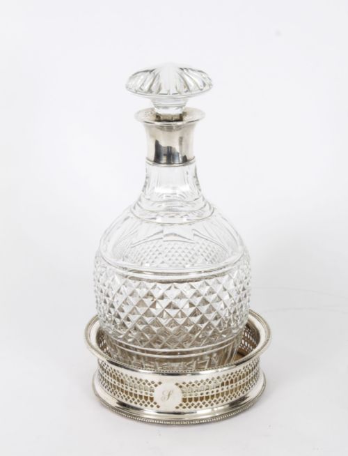 fig 1. Antique Pair of Cut Crystal Glass Decanters Coaster set 19th Century