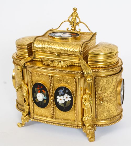 Antique Ormolu Mounted Pietra Dura Jewellery Cabinet 19th C