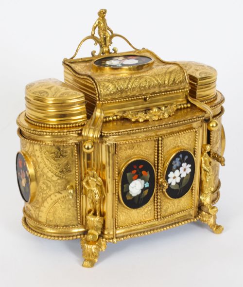 fig 3. Antique Ormolu Mounted Pietra Dura Jewellery Cabinet 19th C