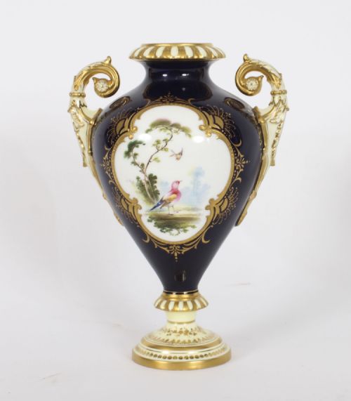 fig 1. Antique Pair Coalport Vases Cobalt Blue by A Perry 19th C