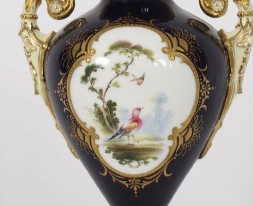 fig 2. Antique Pair Coalport Vases Cobalt Blue by A Perry 19th C