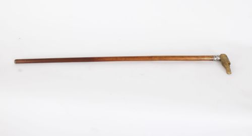 fig 1. Antique Walking Stick Cane with Carved Greyhound Handle Dated 1874 19th C
