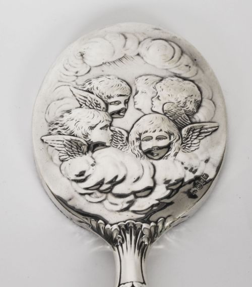 fig 2. Antique Sterling Silver Cherubs Hand Mirror 1905 William Comyns & Sons.