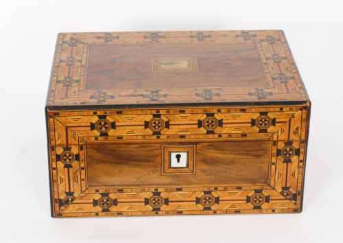 Antique English Victorian Inlaid Tunbridge Walnut Jewellery Casket 19th C
