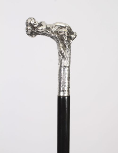 fig 1. Antique Victorian Silver & Ebonized Walking Stick Dated 1890 19th C