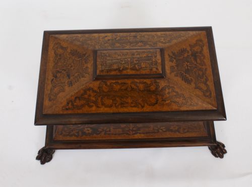 ANTIQUE GEORGE IV GONALO ALVES AMBOYNA MARQUETRY TEA CADDY C1825 19TH C - ADDITIONAL PHOTO 2