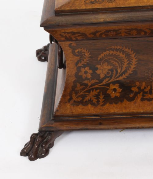 ANTIQUE GEORGE IV GONALO ALVES AMBOYNA MARQUETRY TEA CADDY C1825 19TH C - ADDITIONAL PHOTO 4