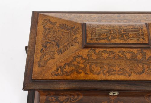 ANTIQUE GEORGE IV GONALO ALVES AMBOYNA MARQUETRY TEA CADDY C1825 19TH C - ADDITIONAL PHOTO 9