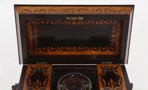 ANTIQUE GEORGE IV GONALO ALVES AMBOYNA MARQUETRY TEA CADDY C1825 19TH C - ADDITIONAL PHOTO 11