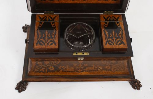 ANTIQUE GEORGE IV GONALO ALVES AMBOYNA MARQUETRY TEA CADDY C1825 19TH C - ADDITIONAL PHOTO 12