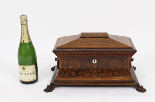 ANTIQUE GEORGE IV GONALO ALVES AMBOYNA MARQUETRY TEA CADDY C1825 19TH C - ADDITIONAL PHOTO 18