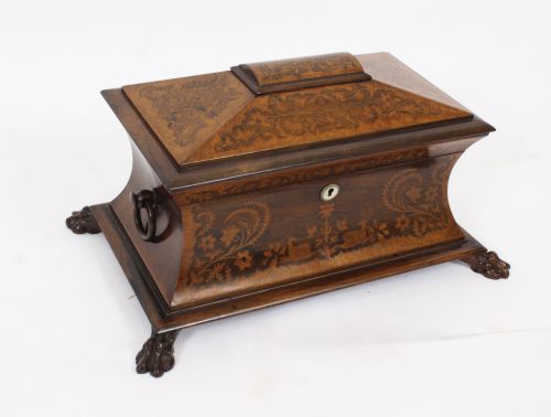 ANTIQUE GEORGE IV GONALO ALVES AMBOYNA MARQUETRY TEA CADDY C1825 19TH C - ADDITIONAL PHOTO 19