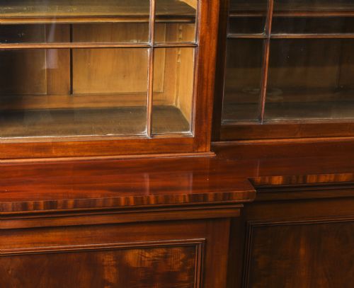 fig 7. Antique English William IV Flame Mahogany Library Breakfront Bookcase 19th C