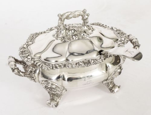 fig 2. Antique Pair Old Sheffield Oval Lidded Sauce Tureens C1820 19th Century